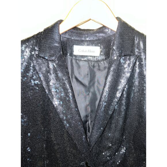 Michael Jackson Bille Jean Type BLAZER Sz Small Calvin Klein Black Sequin Jacket - Picture 4 of 9